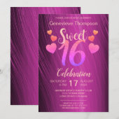シックグリッターSweet sixteenパーティの招待状 招待状 (正面/裏面)