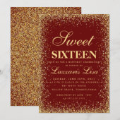 シックグリッターSweet sixteen16ブルゴーニュ誕生日 招待状 (正面/裏面)