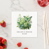 シックグリーンアジサイフローラバタフライ結婚ズ スタンダードカクテルナプキン (インサイチュ)