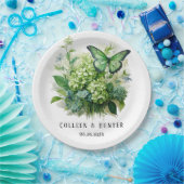 シックグリーンアジサイフローラバタフライ結婚ズ ペーパープレート (パーティー)