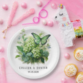 シックグリーンアジサイフローラバタフライ結婚ズ ペーパープレート (パーティー)