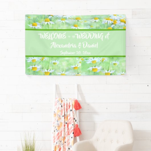 シックグリーンデイジーフローラウェルカムオール大事な行事バナー 横断幕 (インサイチュ)
