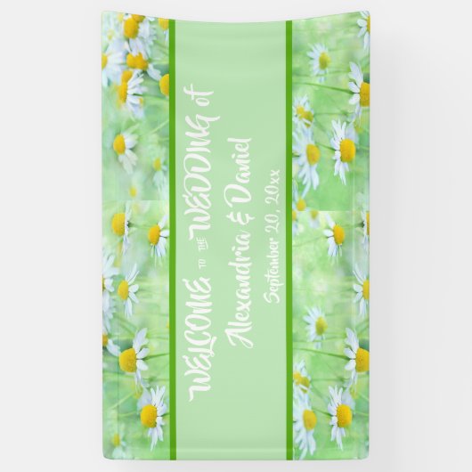 シックグリーンデイジーフローラウェルカムオール大事な行事バナー 横断幕 (縦)