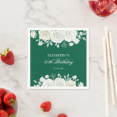 シックグリーンパステルホワイトローズグリーナリー誕生日 スタンダードカクテルナプキン (インサイチュ)