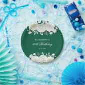 シックグリーンパステルホワイトローズグリーナリー誕生日 ペーパープレート (パーティー)