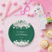 シックグリーンパステルホワイトローズグリーナリー誕生日 ペーパープレート (パーティー)