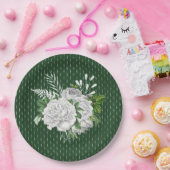 シックグリーンホワイトローゼスフローラ ペーパープレート (パーティー)