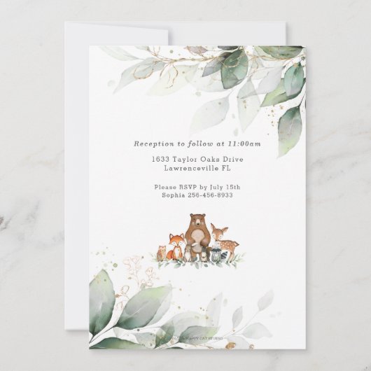 シックグリーンリー森林動物洗礼《キリスト教》洗礼式や命名式 招待状 (裏面)