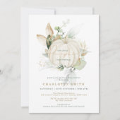 シックグリーンリー金ゴールドカボチャ秋秋ベビーシャワー 招待状 (正面)