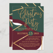 シックグリーンレッド金ゴールドグリッタージオクリスマスパーティー 招待状 (正面/裏面)