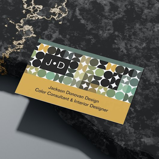 シックグリーン白黒ブラウンレトロアートパターン 名刺