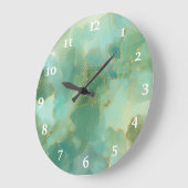 シックグリーン金ゴールドアルコールインク水彩 ラージ壁時計 (傾斜)