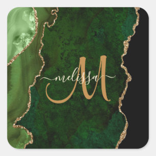 シックグリーン金ゴールドグリッターアゲートカスタムモノグラム スクエアシール