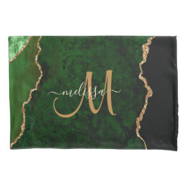 シックグリーン金ゴールドグリッターアゲートカスタムモノグラム 枕カバー