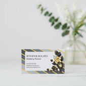 シックグレー金ゴールドストライプオーキッドフローラブラックゴールデン 名刺 (スタンド正面)