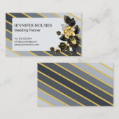 シックグレー金ゴールドストライプオーキッドフローラブラックゴールデン 名刺 (正面/裏面)