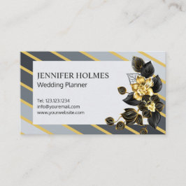 シックグレー金ゴールドストライプオーキッドフローラブラックゴールデン 名刺