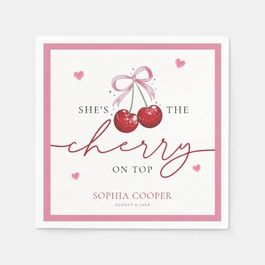 シックコケットさくらんぼオントップブライダルシャワー スタンダードカクテルナプキン (正面)