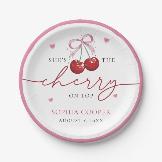 シックコケットさくらんぼオントップブライダルシャワー ペーパープレート (正面)