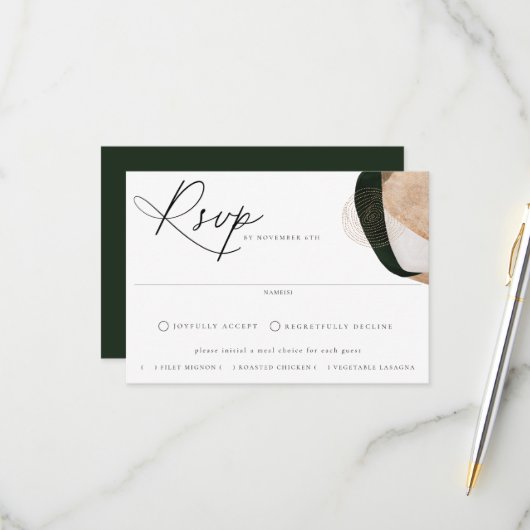 シックコンテンポラリーな抽象芸術ミール結婚チョイス 出欠カード (正面/裏面インサイチュ)