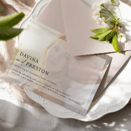 シックコンテンポラリースクリプト横向き写結婚真 招待状