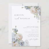 シックコンテンポラリーダスティブルーガーデンフローラ結婚ズ 招待状 (正面)