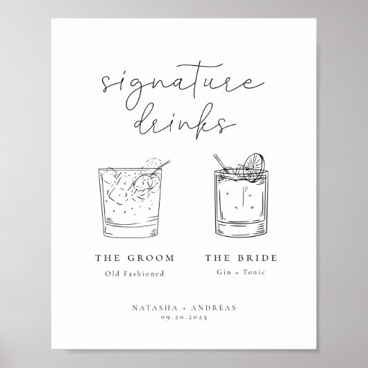 シックコンテンポラリーミニマリストのシグネチャードリンクポスト ポスター (正面)