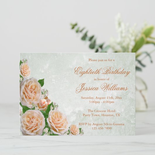 シックコーナーバラフラワーブーケーウーマンズ誕生日 招待状 (スタンド正面)