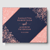 シックコーラルグリッター紙吹雪ネイビーブルー結婚ズ ゲストブック (正面)