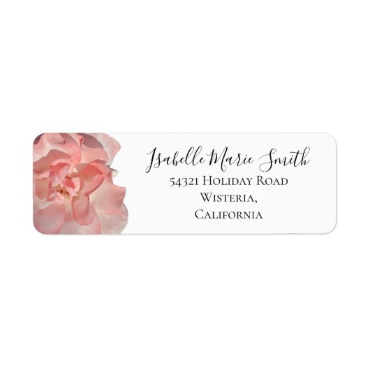 シックコーラルピンクローズフローラホワイト差出人住所 ラベル (正面)