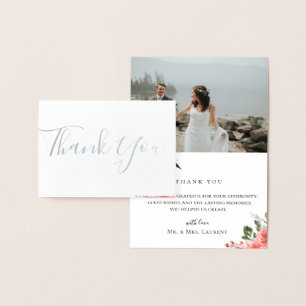 シックコーラル結婚フローラの写真サンキューカード 箔カード