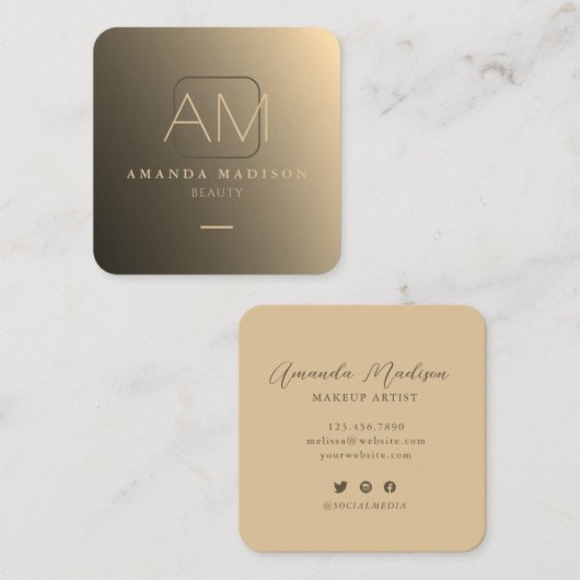 シックゴールデン素晴らしモノグラム スクエア名刺 (正面/裏面)