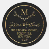 シックゴールドフォイルリースモノグラム差出人住所 ラウンドシール (正面)