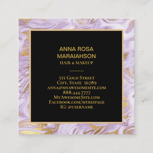 *~*シックゴールドフォイル静脈ラベンダー大理石モダン スクエア名刺 (裏面)