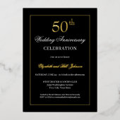 シックゴールドホイルとブラックの結婚50周年記念 箔招待状 (正面)