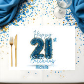 シックサファイア&金ゴールド21st誕生日紙ランチョンマット ペーパーパッド