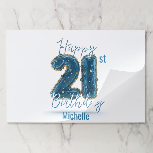 シックサファイア&金ゴールド21st誕生日紙ランチョンマット ペーパーパッド (折り畳み)