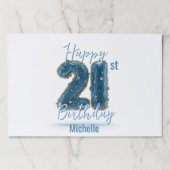 シックサファイア&金ゴールド21st誕生日紙ランチョンマット ペーパーパッド (正面)