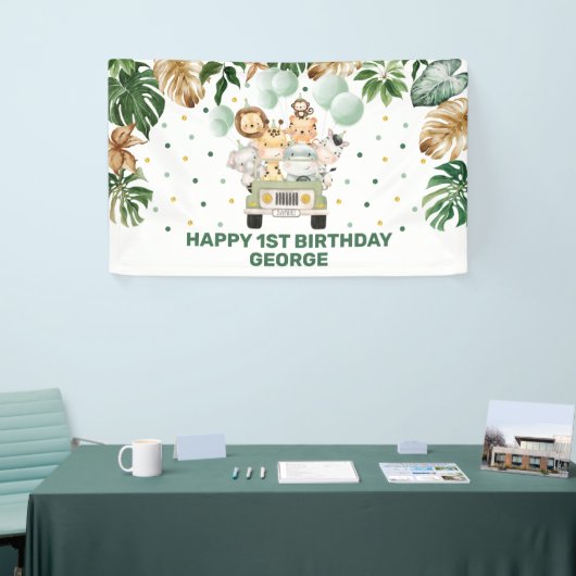 シックサファリジャングル動物赤面フローラベビーガール 横断幕 (トレードショー)