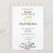 シックサボス金ゴールドグリッターハートブライダルシャワー 招待状 (正面/裏面)