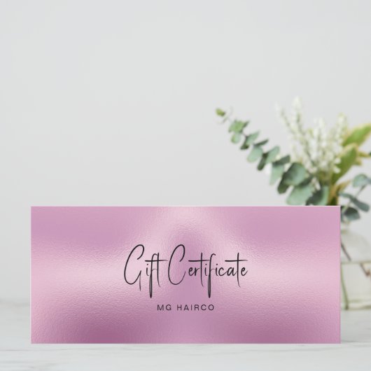 シックサロンメタリックピンク&ブラックギフト証明書 (スタンド正面)