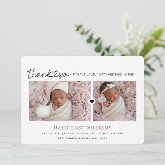 シックサンキューフォトコラージュ誕生 案内状 (スタンド正面)