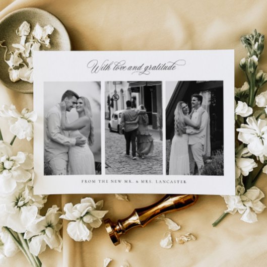 シックサンキュー結婚のフォトカスタムノートカード サンキューカード