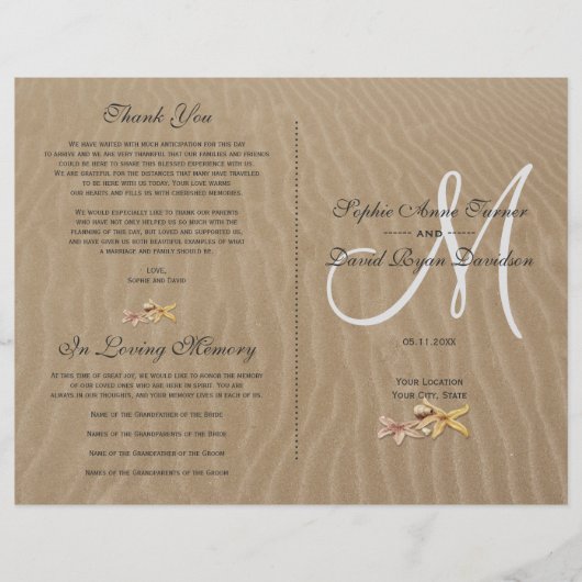 シックサンド・スターフィッシュビーチ結婚式プログラム チラシ (正面)