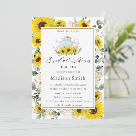 シックサンフラワーフローラハイティーパーティーブライダルシャワー 招待状 (スタンド正面)