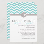 シックシェブロンモノグラム|ティール(緑がかった色)結婚の 招待状 (正面/裏面)