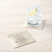 シックシャンパングリッタードリップススクリプトブライダルシャワー スクエアペーパーコースター (インサイチュ)
