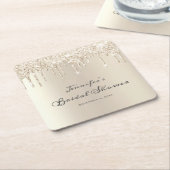 シックシャンパングリッタードリップススクリプトブライダルシャワー スクエアペーパーコースター (アングル)