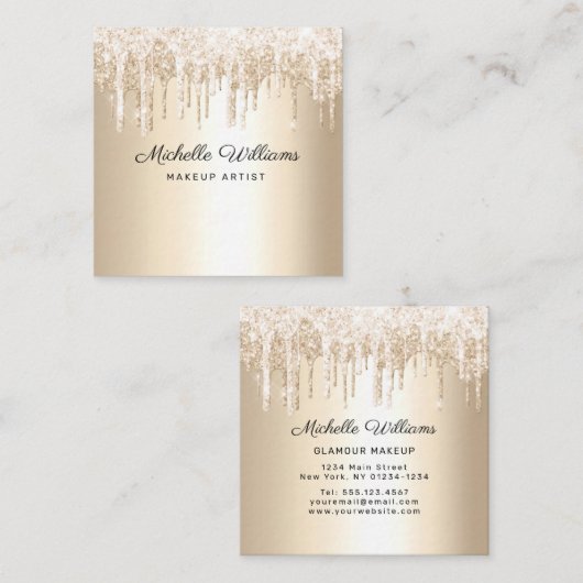 シックシャンパン滴下グリッタープロフェッショナル スクエア名刺 (正面/裏面)