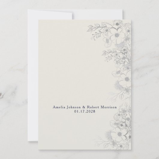 シックシルバーアンドネイビーブルー結婚式招待状 招待状 (裏面)